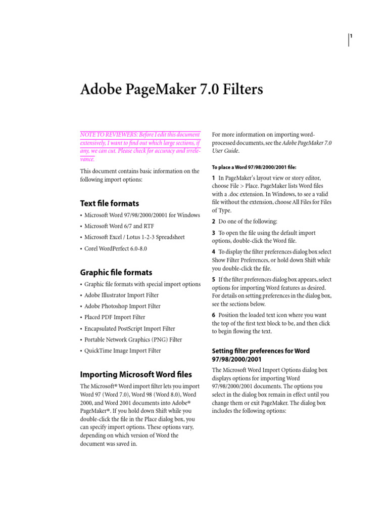 Adobe PageMaker 7.0 Import Filters Guide | PDF | Microsoft Excel ...
