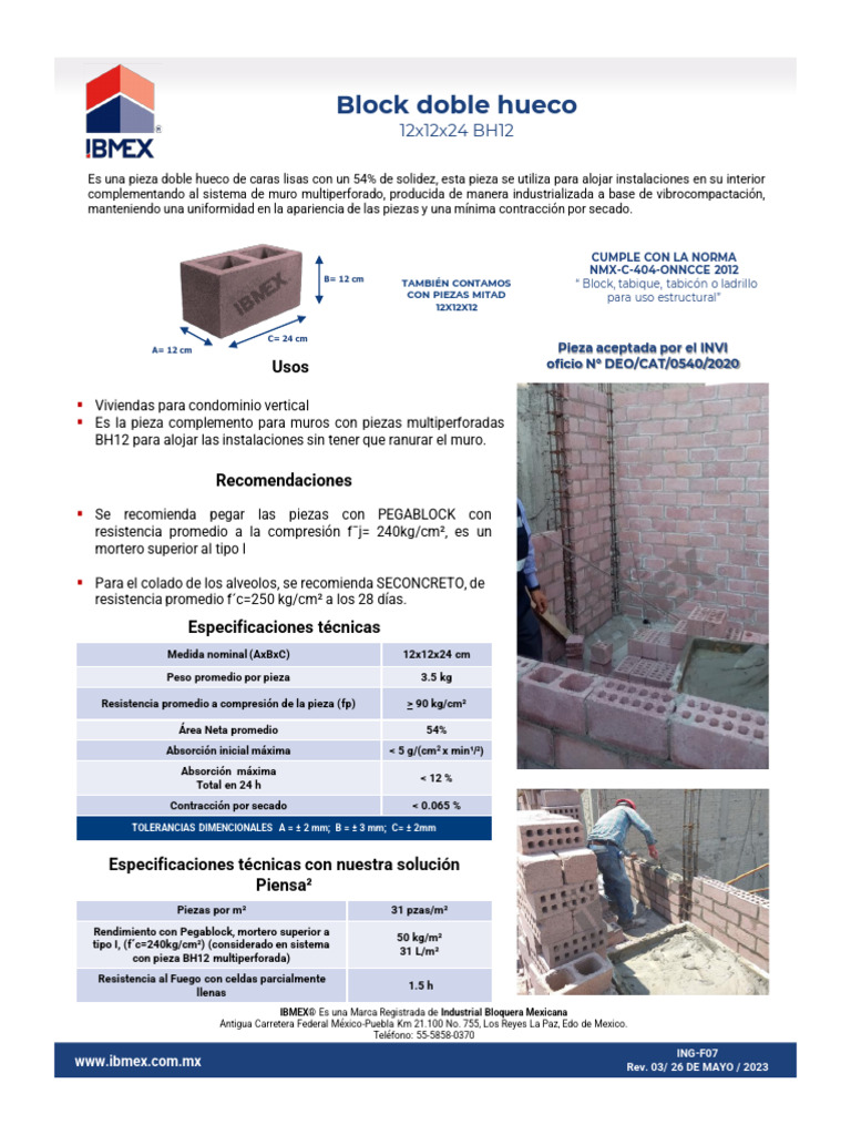 Block doble hueco BH12 para muros | PDF | Ingeniería de Edificación ...