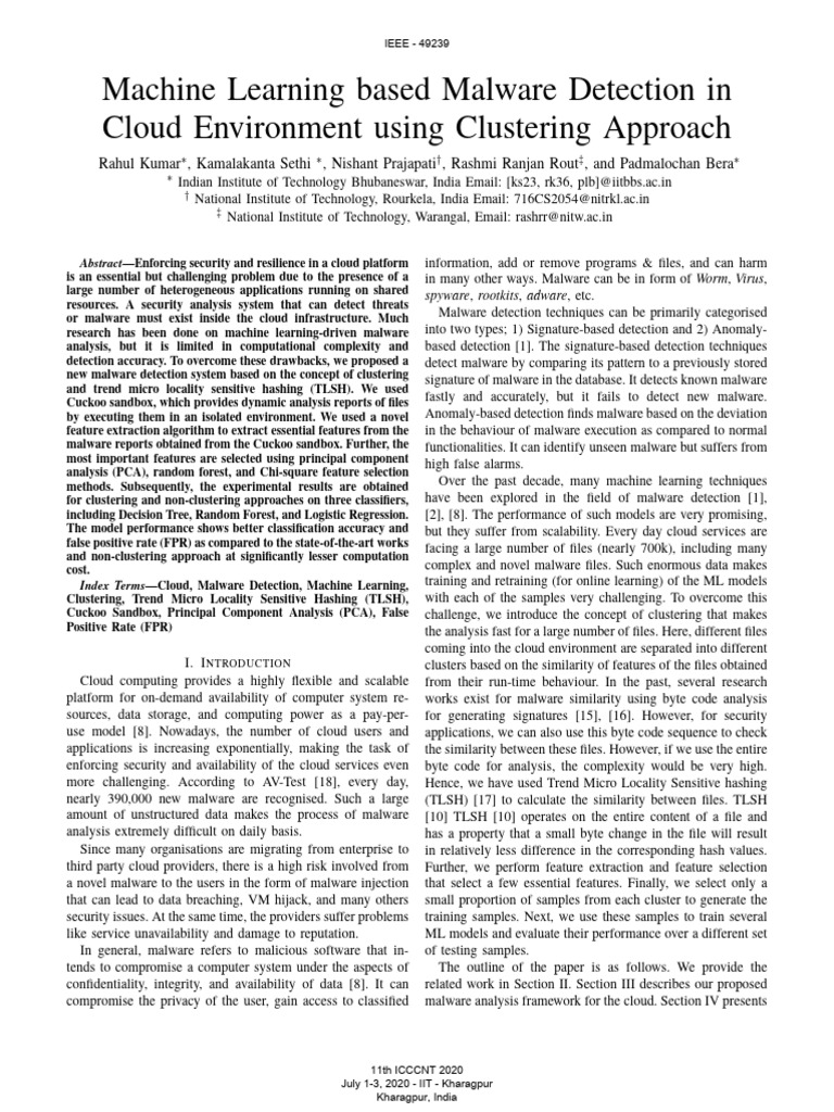 Machine Learning Based Malware Detection in Cloud Environment Using ...
