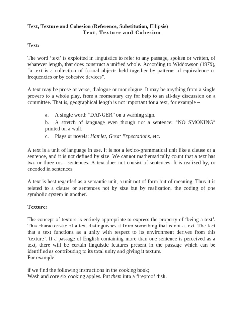 Text Cohesion: Reference and Texture | PDF | Pronoun | Clause