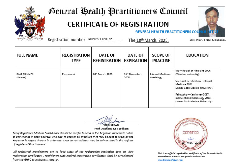GHPC Registration Certificate Overview | PDF | Physician | Doctor Of ...