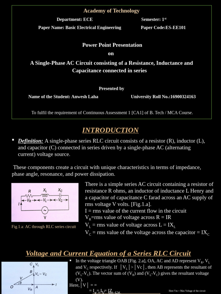 Single-Phase AC RLC Circuit Overview | PDF | Resonance | Electrical ...
