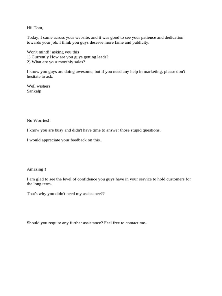 Marketing Assistance Inquiry for Leads | PDF