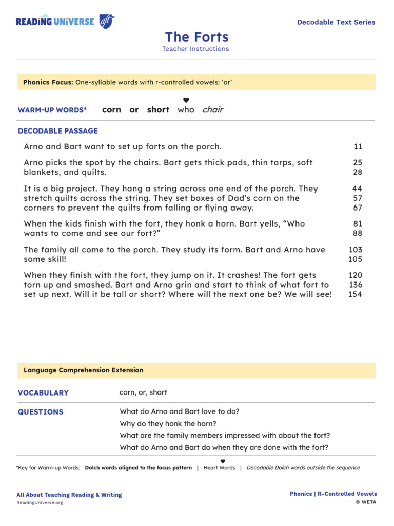Building Forts: Arno and Bart's Adventure | PDF | Phonics | Pedagogy