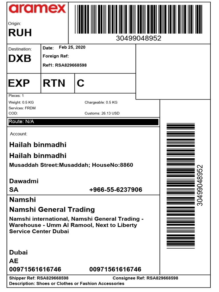 Shipping Details for Fashion Items | PDF