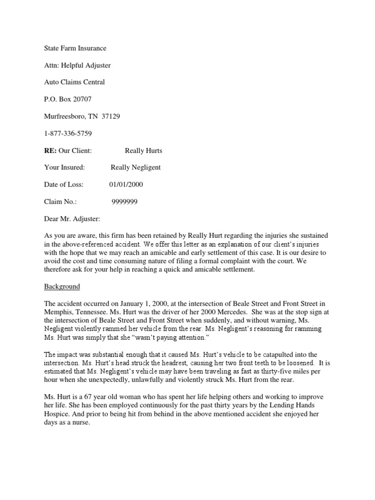 Personal Injury Demand Letter Example | PDF | Negligence | Shoulder