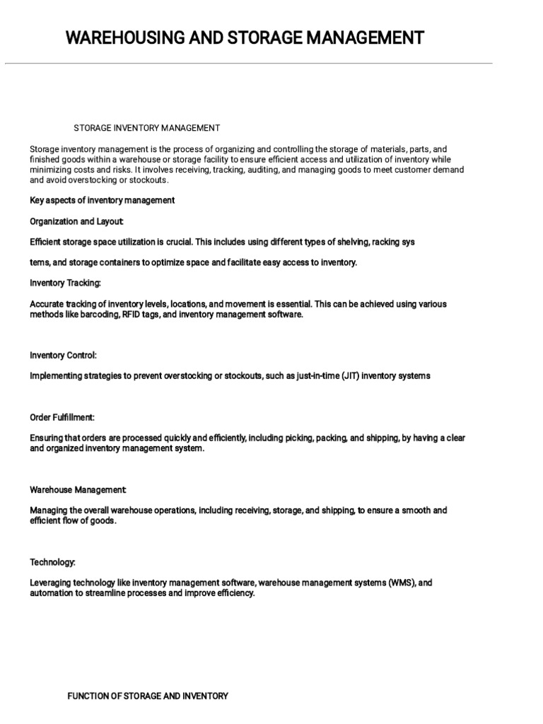 Warehousing and Storage Management | PDF | Warehouse | Inventory