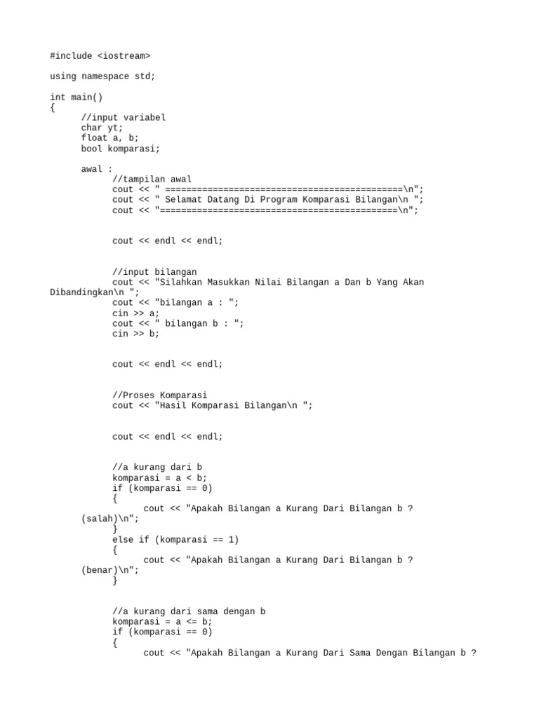 Program Komparasi Bilangan C++ | PDF