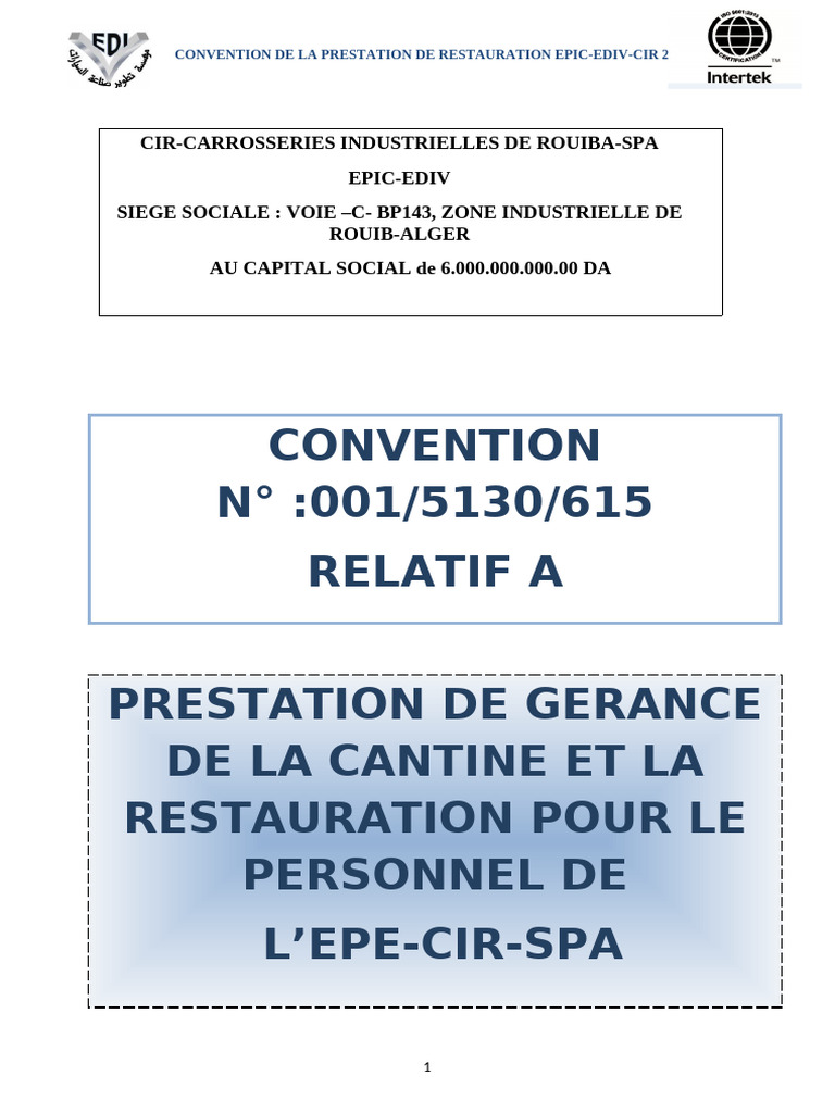 Convention de Restauration EPIC-EDIV-CIR 2022 | PDF | Légumes | Fruit