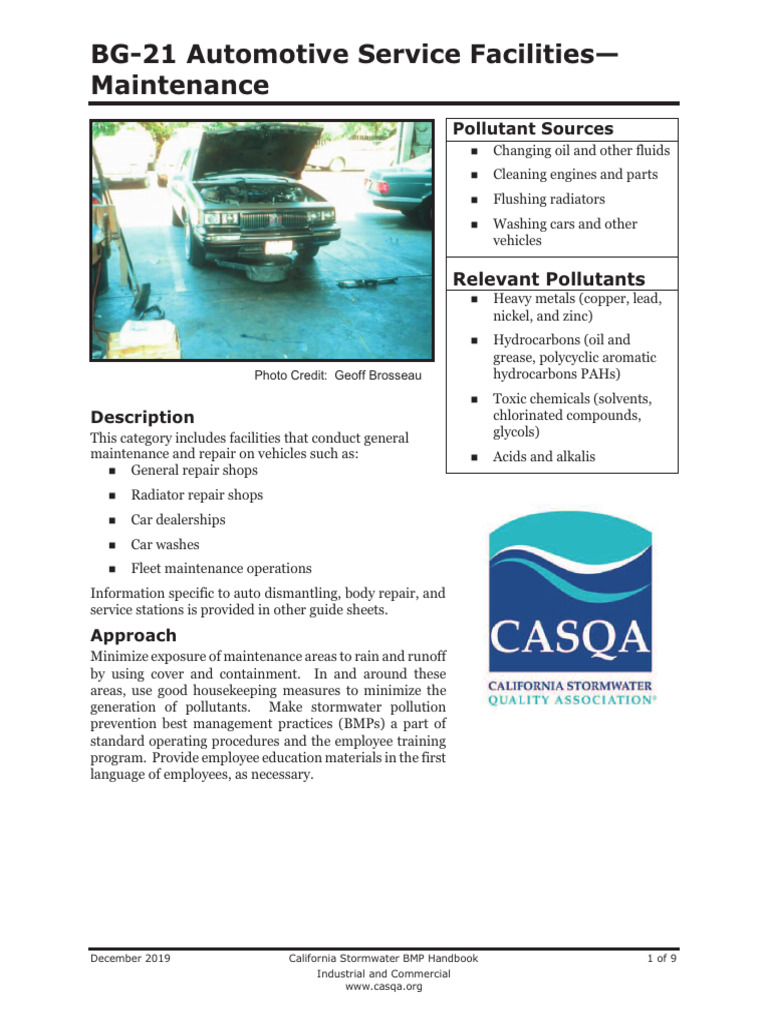 BMPs for Automotive Service Facilities | PDF | Storm Drain | Waste