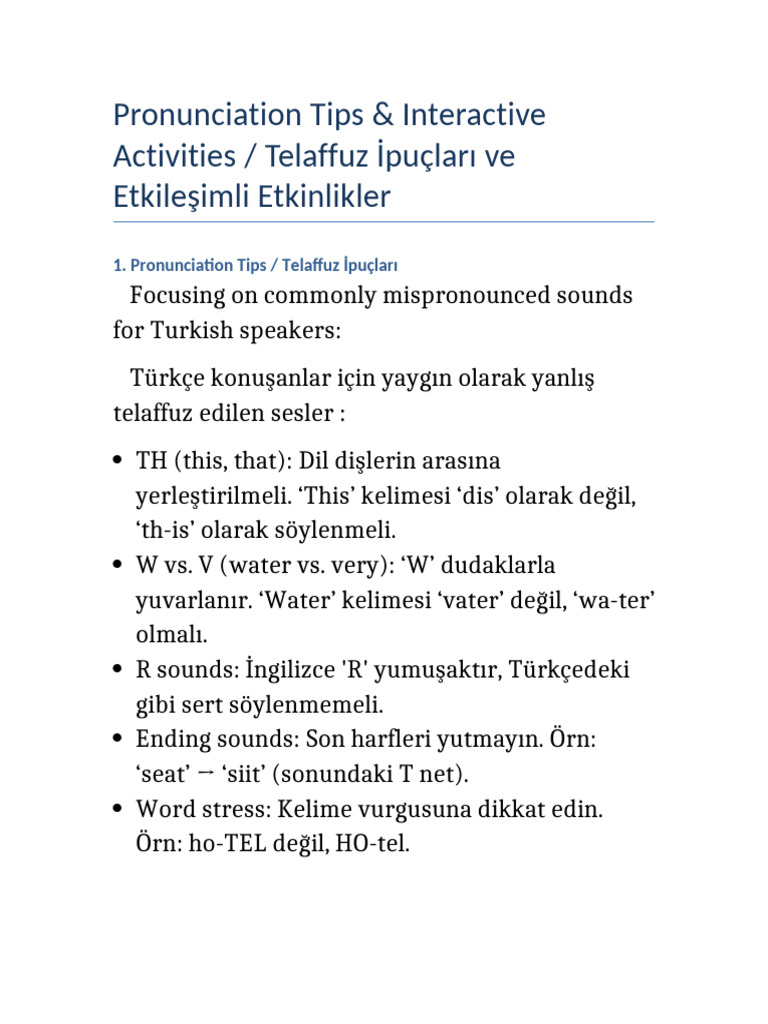 Transfer English Pronunciation Activities | PDF