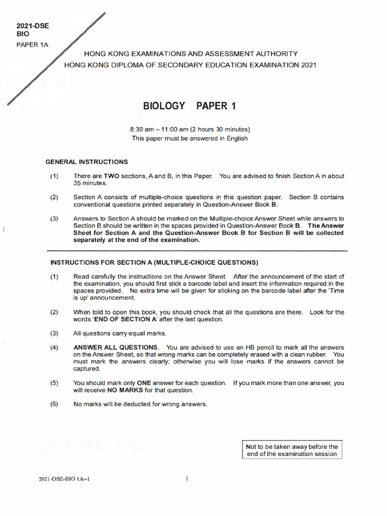 2021 Dse Bio P1 e | PDF