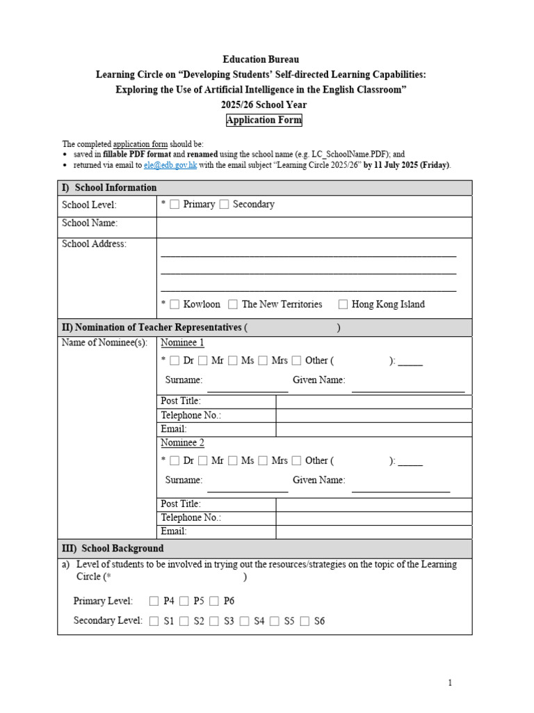 AI in English Classroom Application Form | PDF | Behavior Modification ...