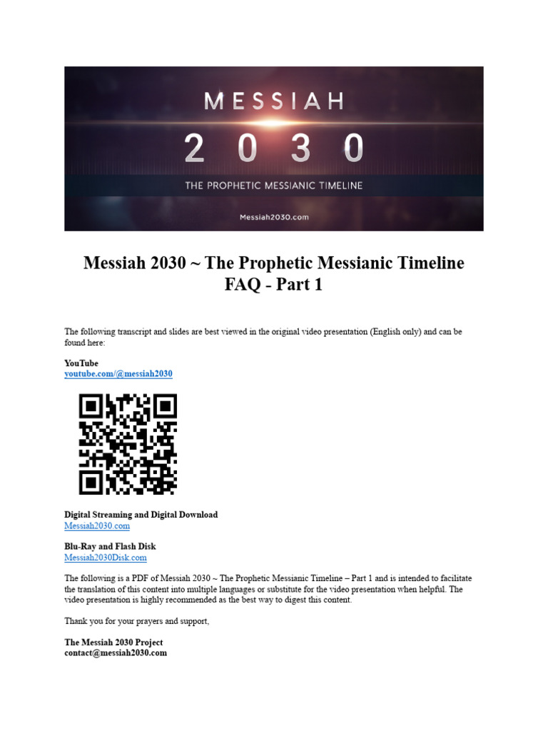 Messiah 2030 - The Prohetic Messianic Timeline | PDF | Rapture | Great ...