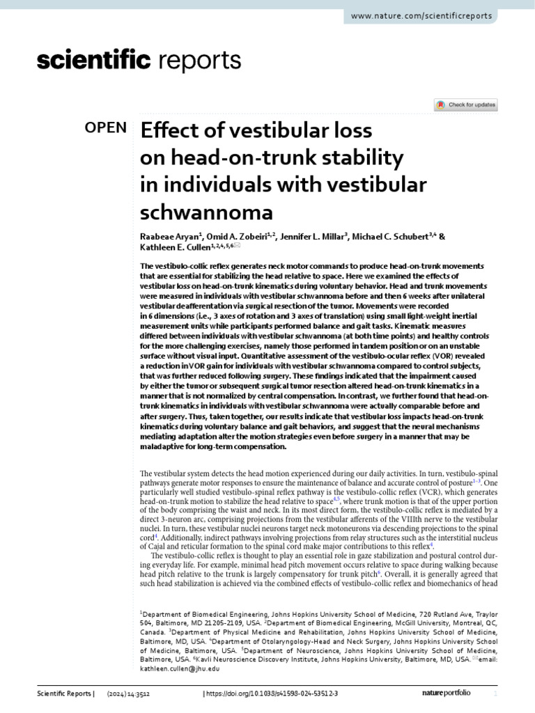 Effect of Vestibular Loss On Head On Trunk Stability in Individuals ...