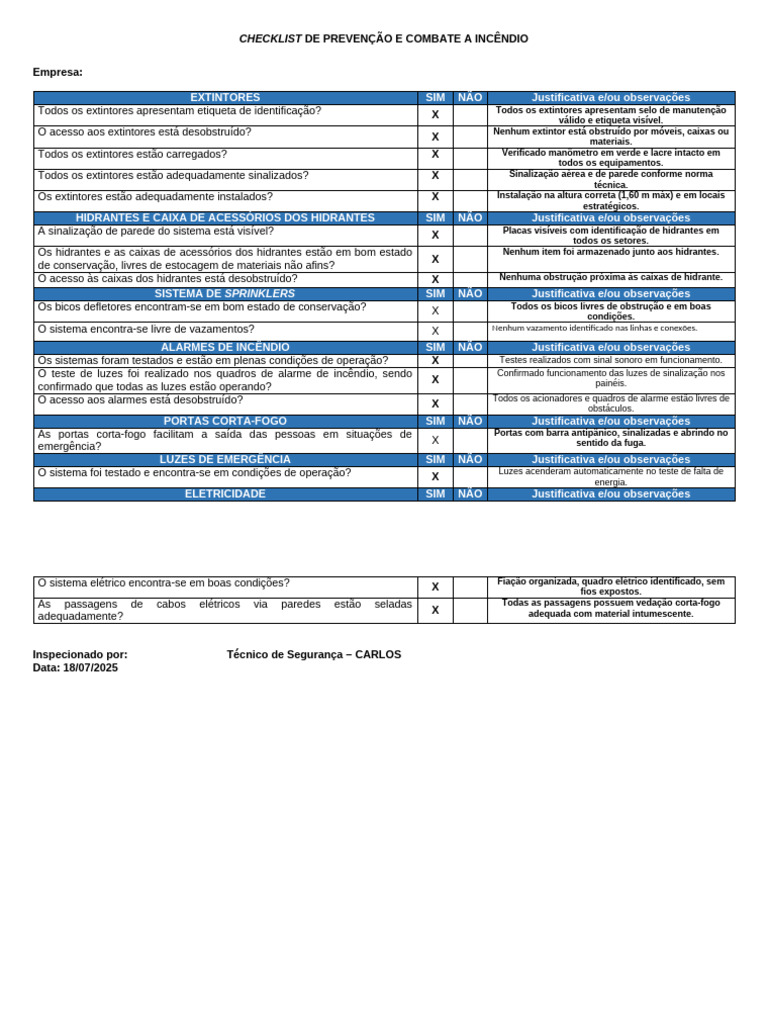 Checklist de Segurança Contra Incêndio | PDF