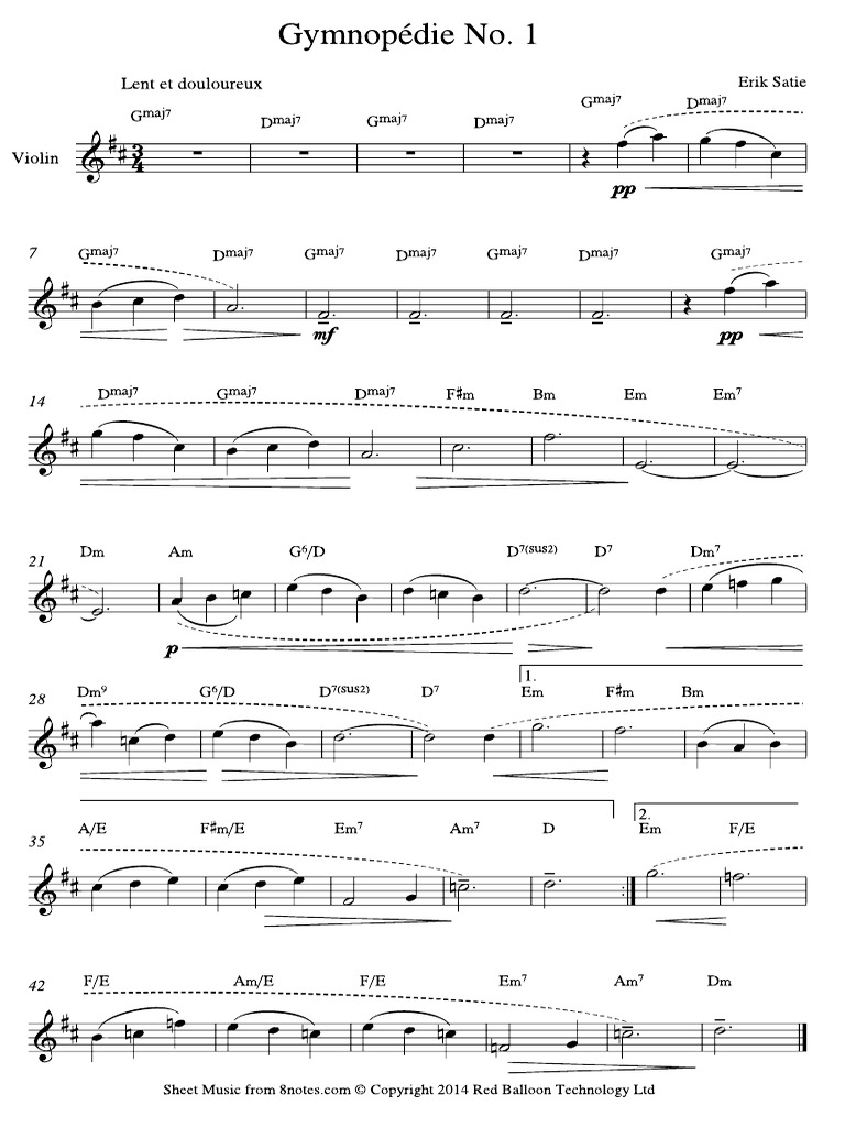 Gymnopedie 1 With Chord Symbols PDF 1