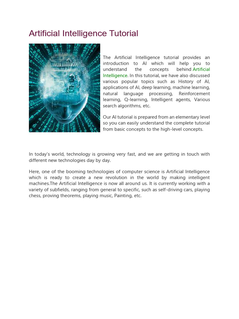 Comprehensive AI Tutorial Guide | PDF | Artificial Intelligence ...