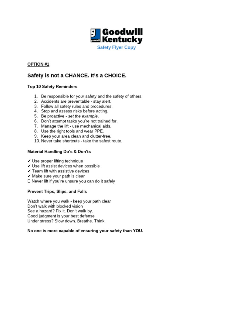 Safety Meeting Flyer: Key Reminders | PDF