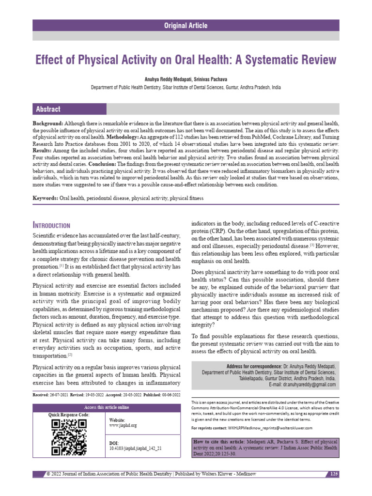 Effect of Physical Activity On Oral Health A.5 | PDF | Periodontology ...