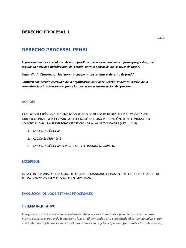 Apuntes de Clase 1 y 2 Procesal Penal | PDF | Jurisdicción | Debido al ...