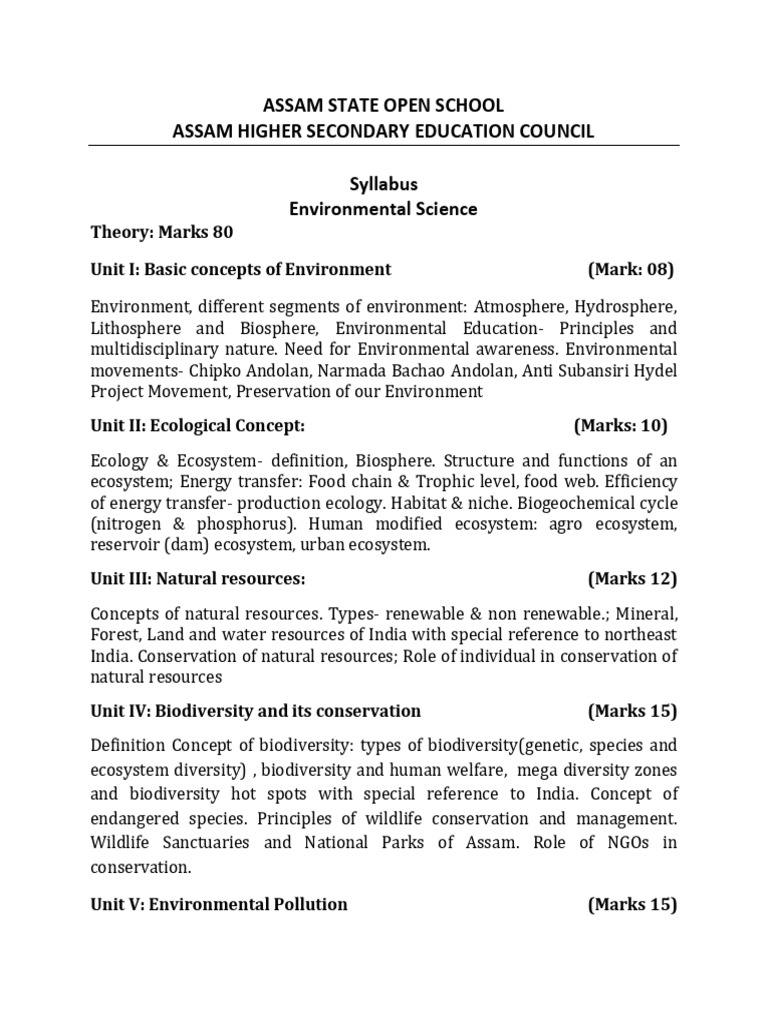 Environmental Science Syllabus Overview | PDF | Natural Environment ...