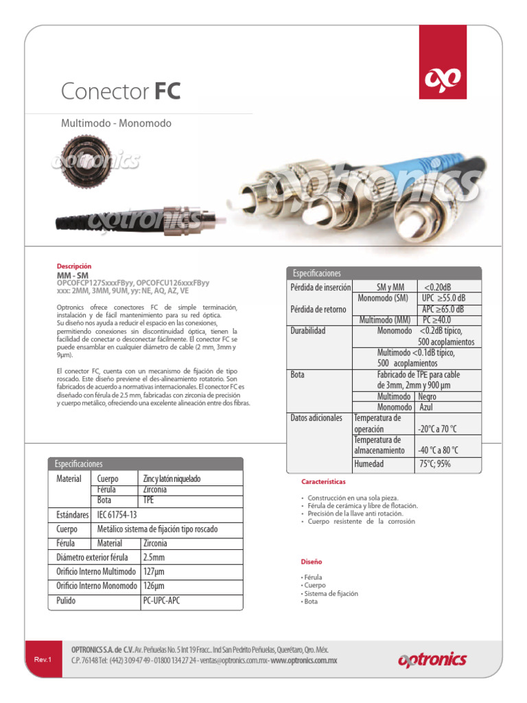 Conectores FC para Fibra Óptica | PDF | Fibra óptica | Óptica