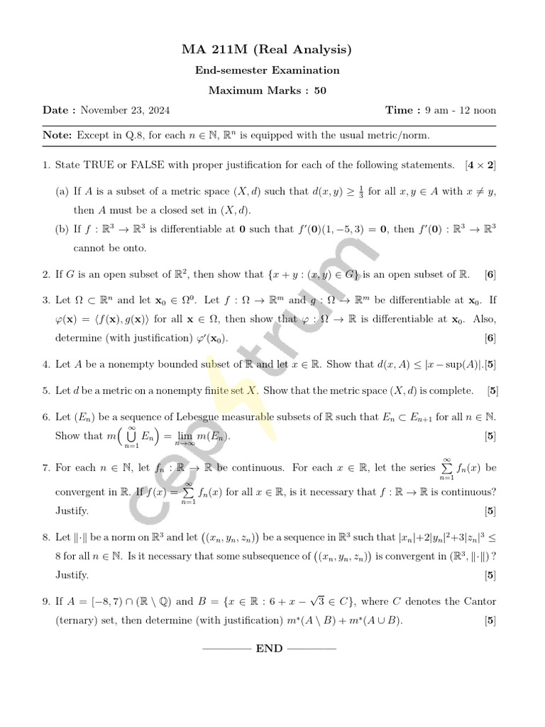 MA 211M Real Analysis Exam Questions | PDF | Functions And Mappings ...
