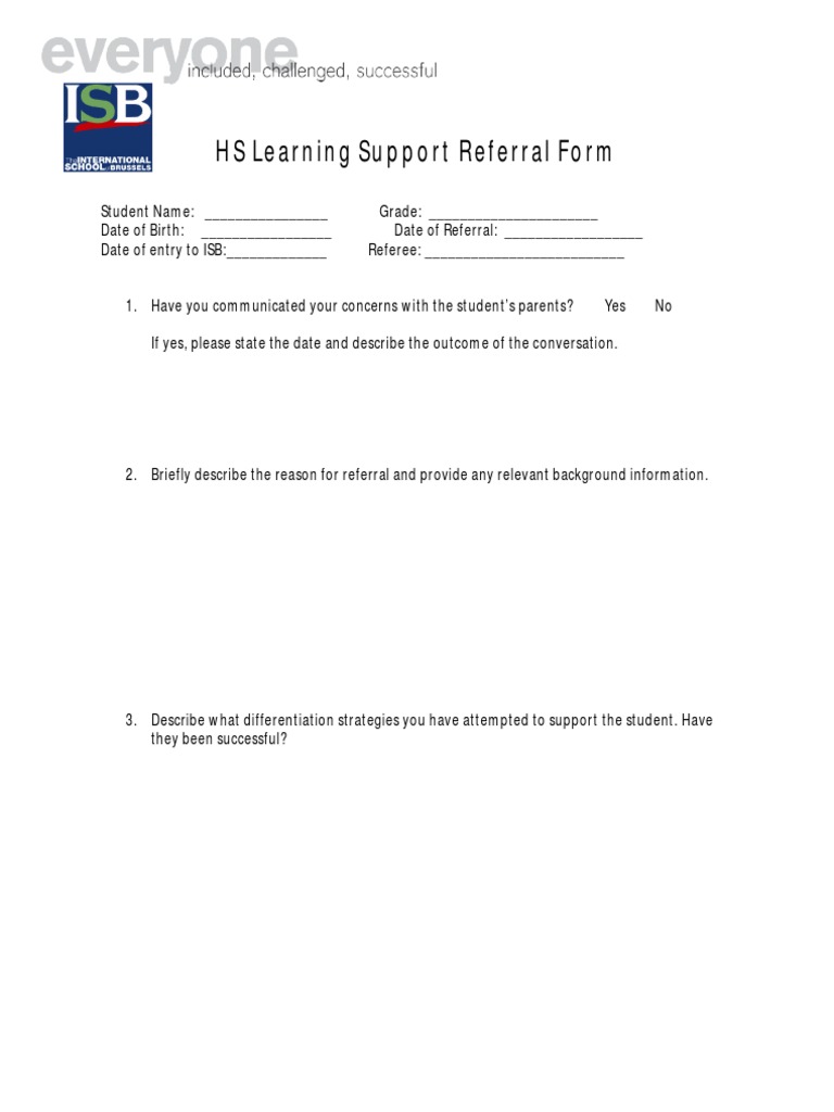 High School Learning Support Referral Form | PDF
