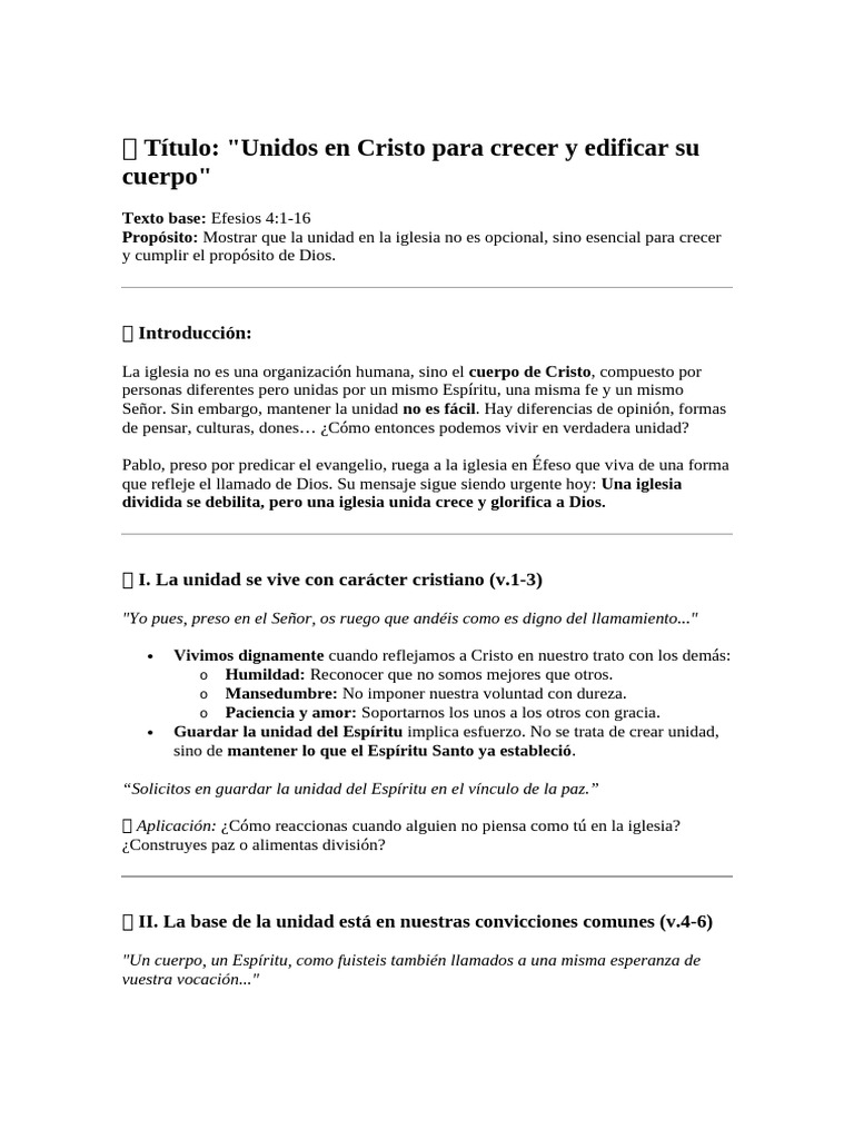 Unidad en Cristo: Clave para Crecer | PDF | Cristo (título) | Iglesia ...