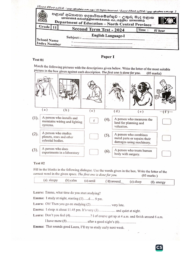 English - Grade 11 - Second Term Test 2024 - Paper 1 - NCP | PDF
