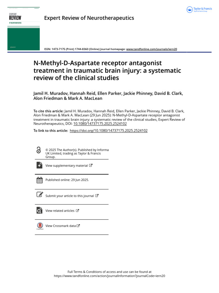 Picture of N-Methyl-D-Aspartate Receptor Antagonist Treatment in Traumatic Brain ...