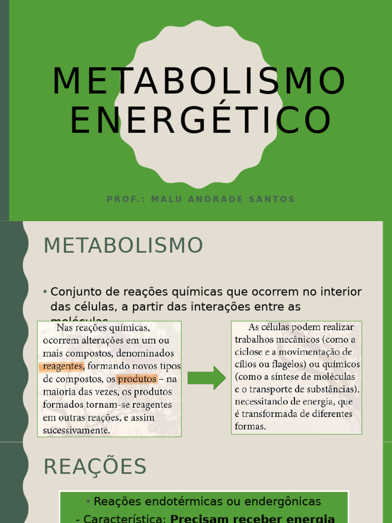 Aula - Metabolismo Energético | PDF | Respiração celular | Difosfato de ...
