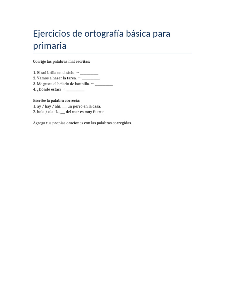 Ejercicios de Ortografía para Primaria | PDF