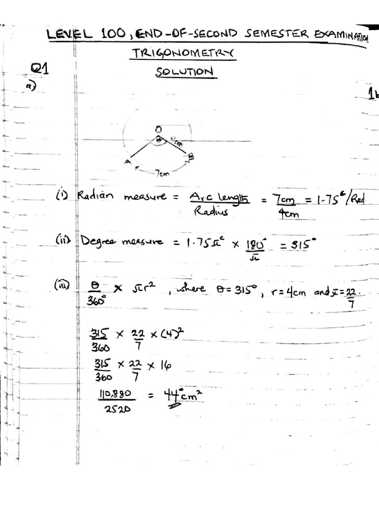 Trigonometry - 2021 End of Sem - Solution | PDF