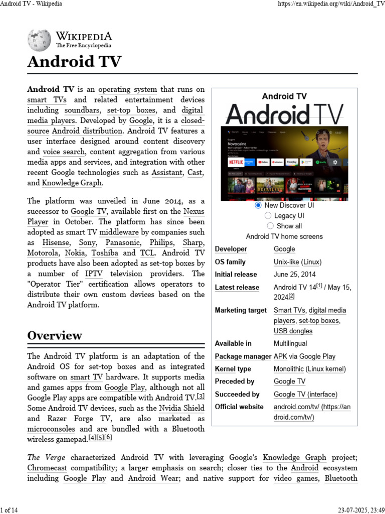 Overview of Android TV Features and History | PDF | Information ...