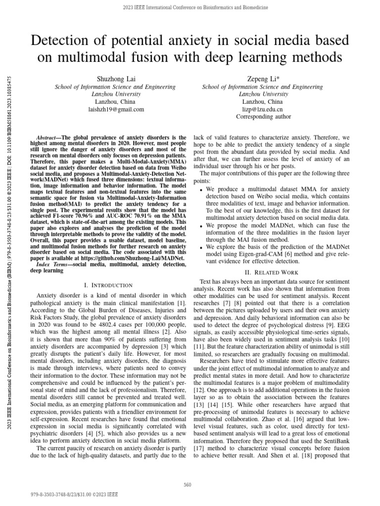 Detection of Potential Anxiety in Social Media Based On Multimodal ...