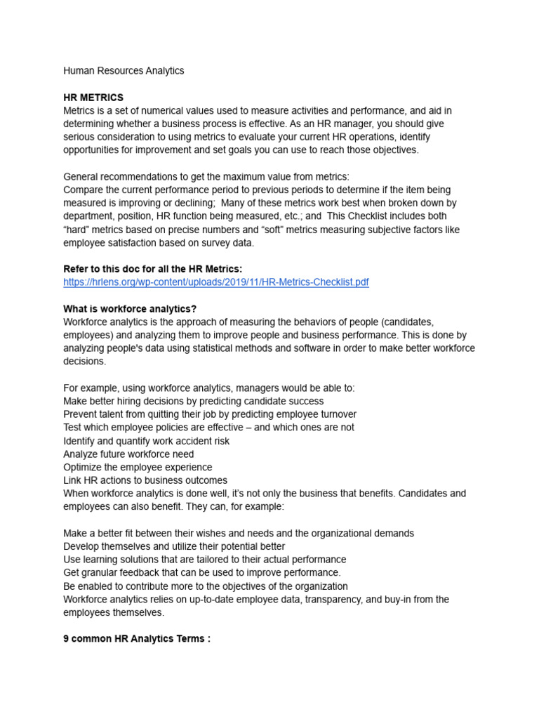 HR Metrics for Workforce Analytics | PDF | Performance Indicator ...
