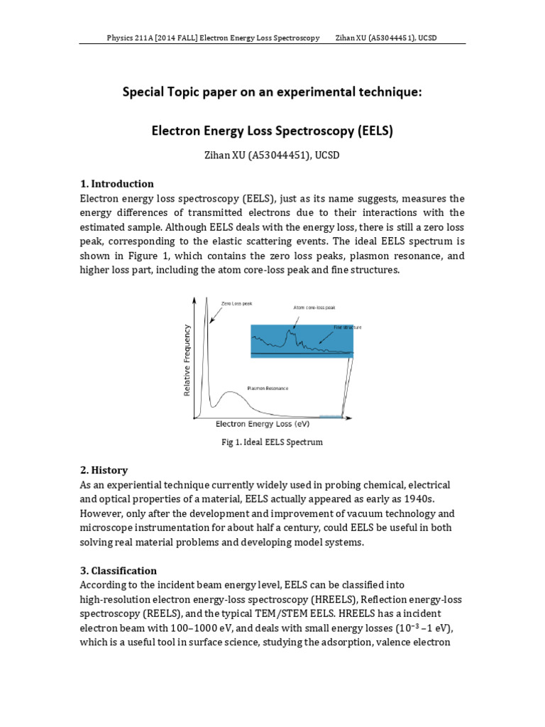 Electron Energy Loss Spectroscopy Overview | PDF | Transmission ...