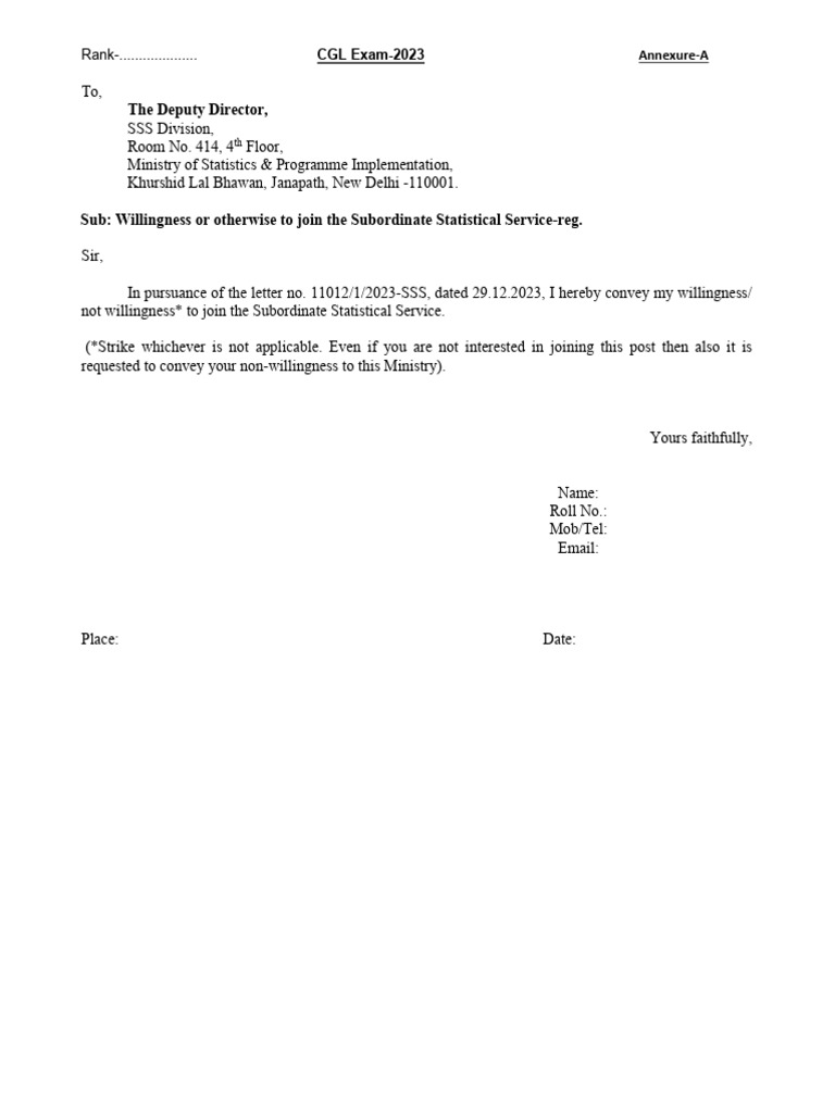CGL Exam 2023: SSS Joining Response Form | PDF