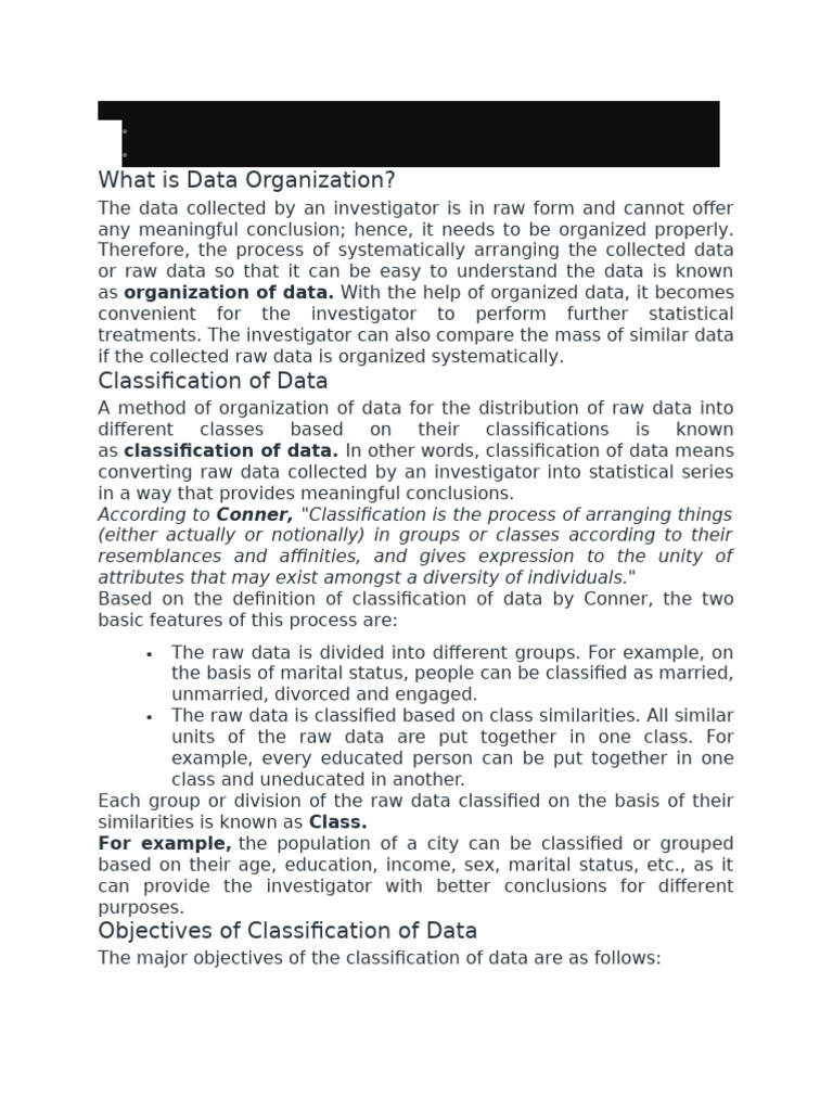 Class 11 CH 3 Organisation of Data | PDF | Probability Distribution | Data