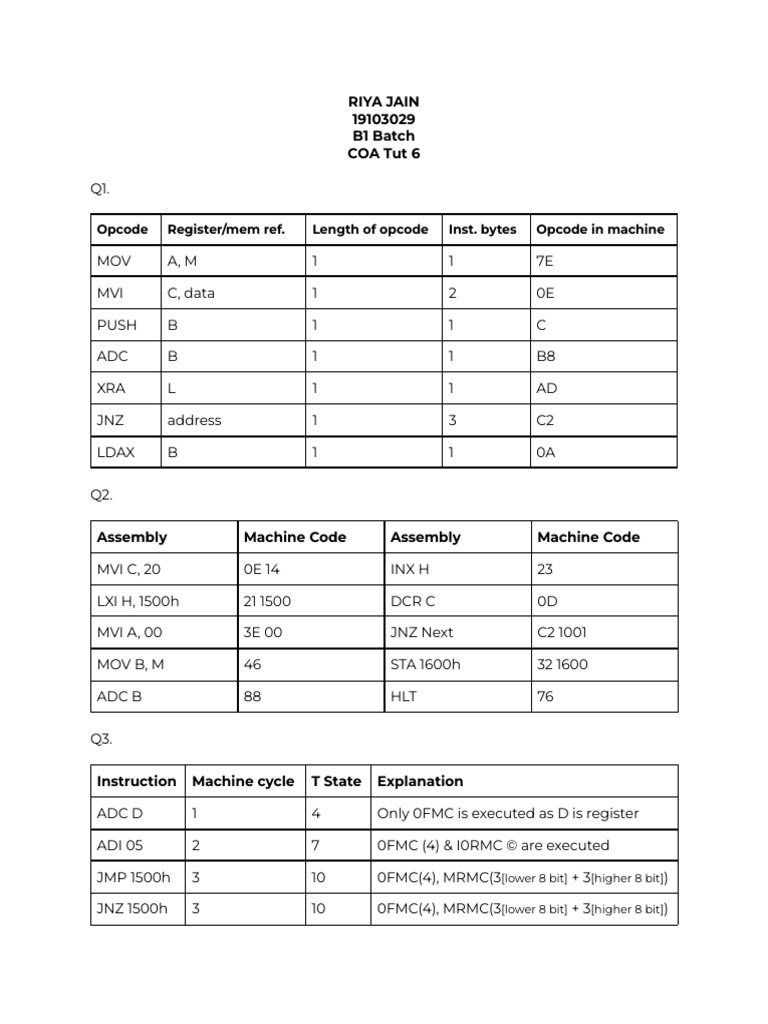 Assembly Language Opcode Reference Guide | PDF | Digital Electronics ...