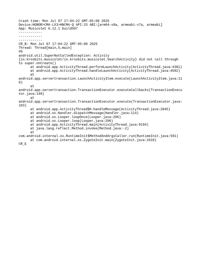 Musicolet Crash Report Analysis | PDF