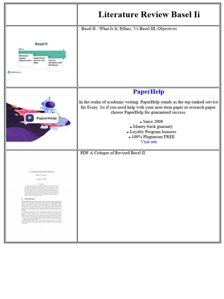 Comprehensive Review of Basel II Framework | PDF | Literature Review ...