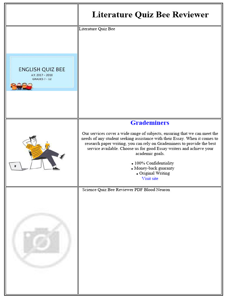 Literature Quiz Bee Study Guide | PDF | Thesis | Essays
