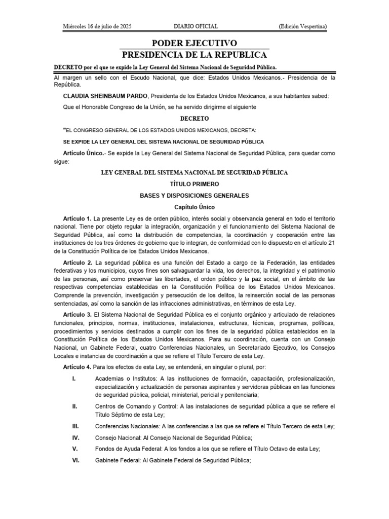 Ley General Del Sistema Nacional de Seguridad Pública | PDF | Policía ...