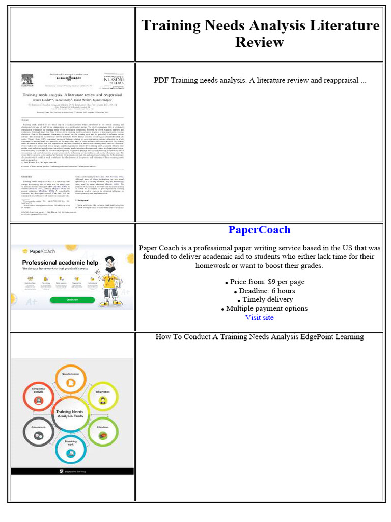 Training Needs Analysis Overview PDF Essays Literature Review