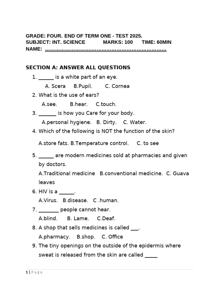 Grade 4 Science Test 2025 | PDF