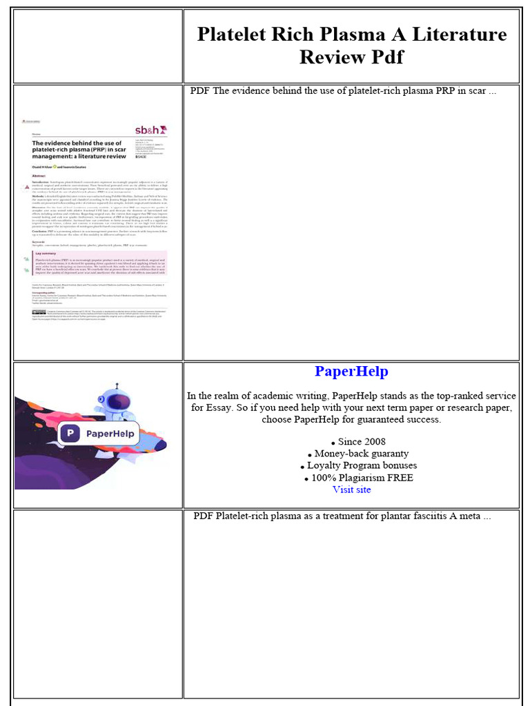 Platelet Rich Plasma A Literature Review PDF | PDF | Photovoltaics ...