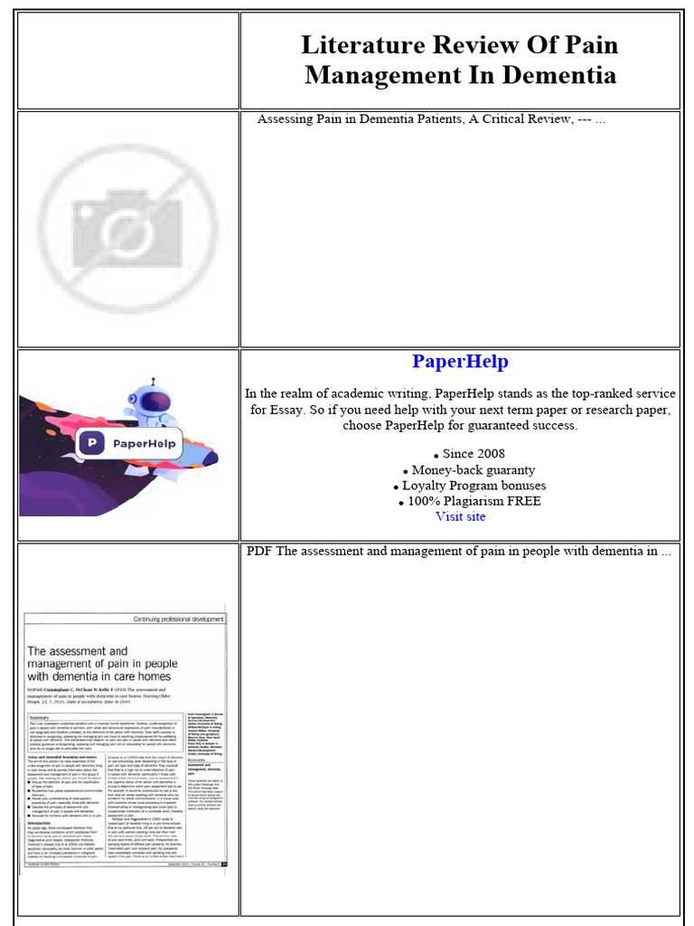 Literature Review of Pain Management in Dementia | PDF